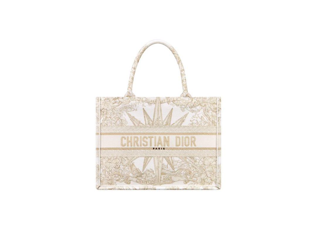 Dior Dior Medium Dior Book Tote In White Rêve D'infini Embroidery With Gold-Tone Metallic Thread