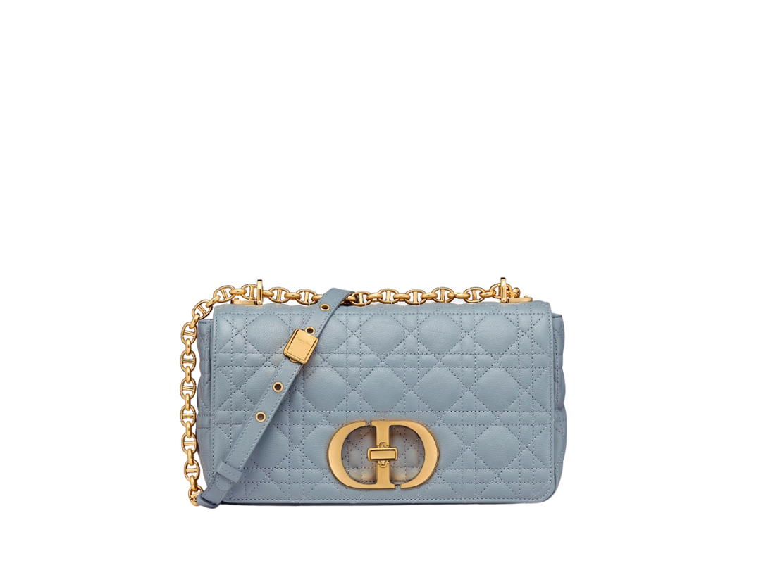 Dior Dior Medium Dior Caro Bag In Cloud Blue Supple Cannage Calfskin With Gold Hardware