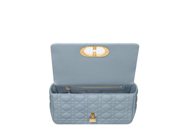 Dior Dior Medium Dior Caro Bag In Cloud Blue Supple Cannage Calfskin With Gold Hardware - view 3