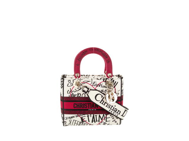 Dior Dior Medium DiorAmour Graffiti Lady D-Lite Bag In Embroidered Red Cannage Canvas With Gold Hardware GHW - view 1