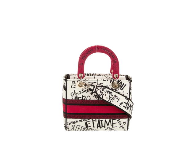 Dior Dior Medium DiorAmour Graffiti Lady D-Lite Bag In Embroidered Red Cannage Canvas With Gold Hardware GHW - view 2