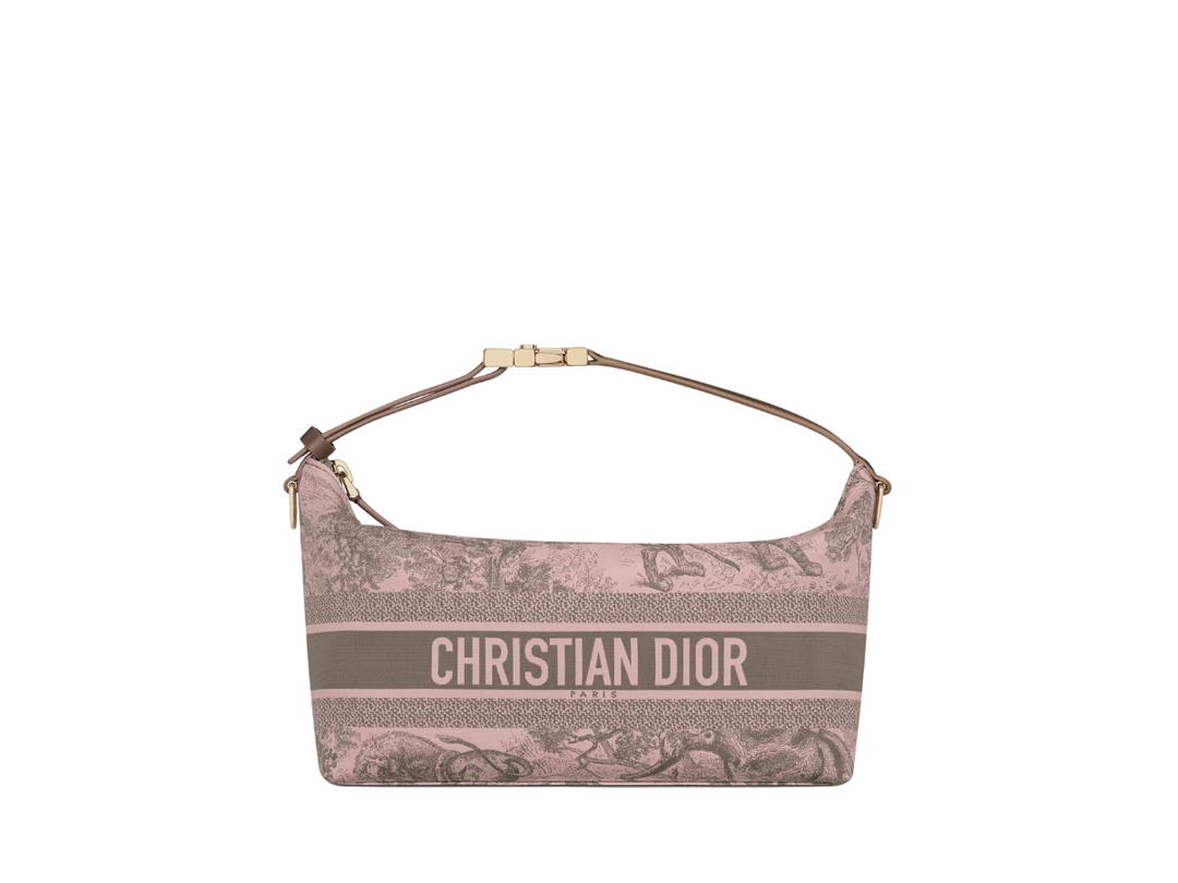Dior Dior Medium Diortravel Nomad Pouch In Gray and Pink Technical Fabric with Toile de Jouy Sauvage Motif Gold Finish Metal