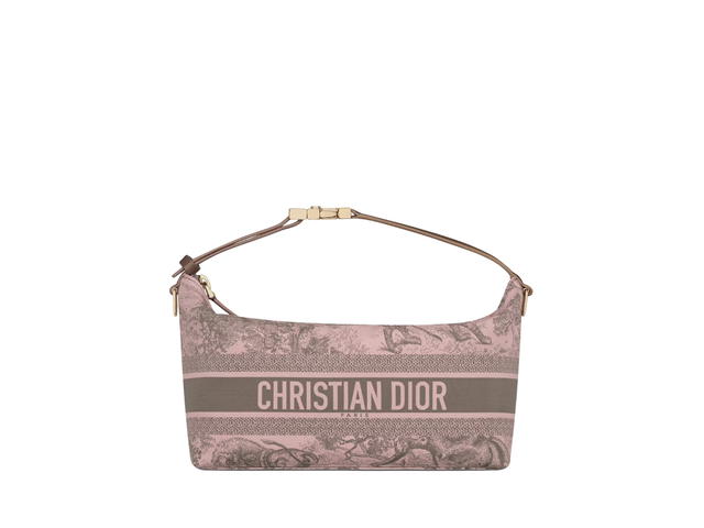 Dior Dior Medium Diortravel Nomad Pouch In Gray and Pink Technical Fabric with Toile de Jouy Sauvage Motif Gold Finish Metal - view 1