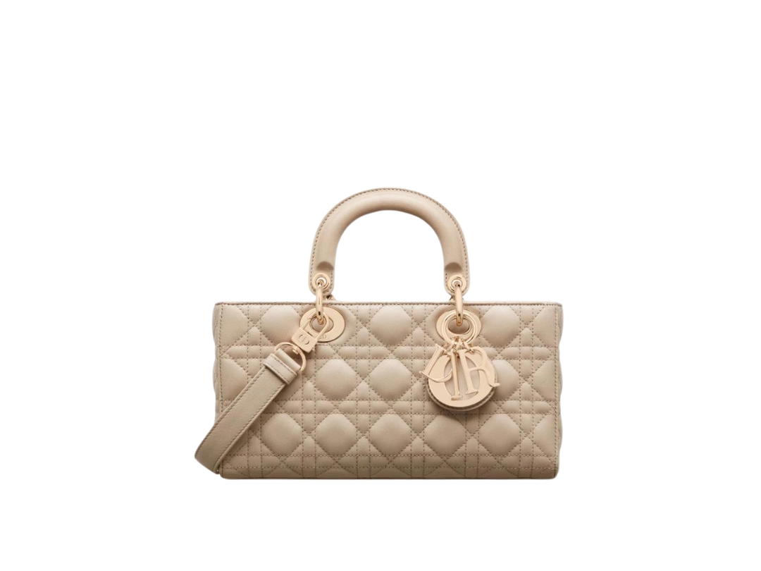 Dior Dior Medium Lady D-Joy Bag In Sand Colored Cannage Lambskin With Pale Gold-Finish Metal
