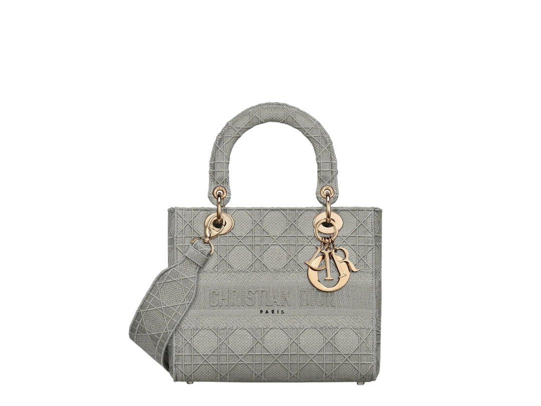Dior Dior Medium Lady D-Lite Bag Gray Cannage Embroidery