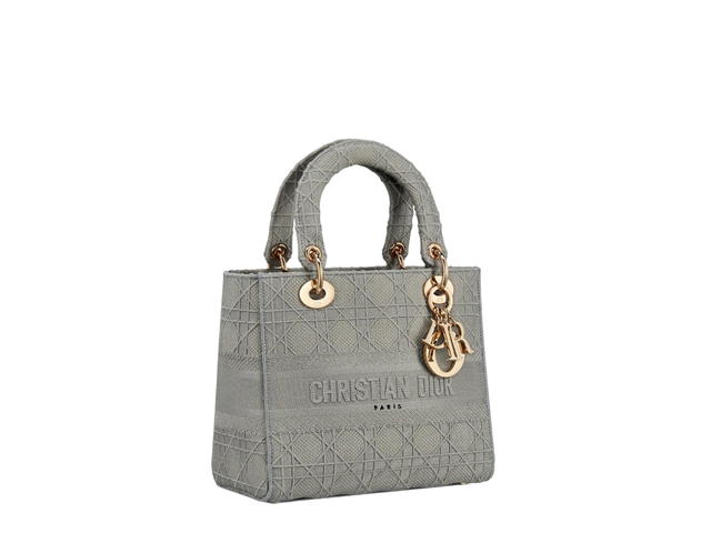 Dior Dior Medium Lady D-Lite Bag Gray Cannage Embroidery - view 3