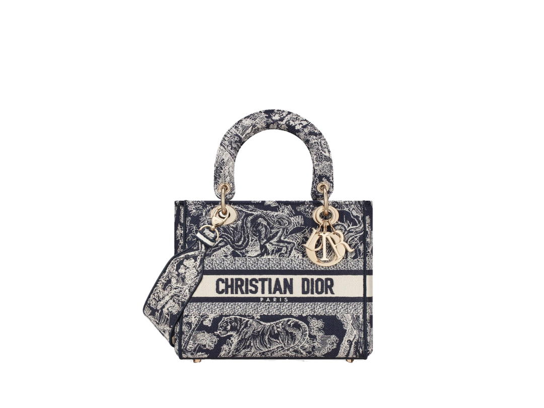 Dior Dior Medium Lady D-Lite Bag In Blue Toile de Jouy Reverse Embroidery