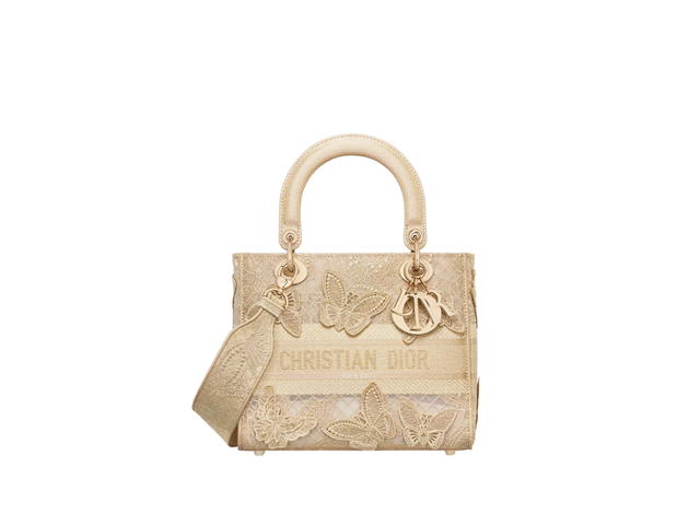 Dior Dior Medium Lady D-Lite Bag In Gold-Tone D-Lace Butterfly Embroidery With 3d Macramé Effect - view 1