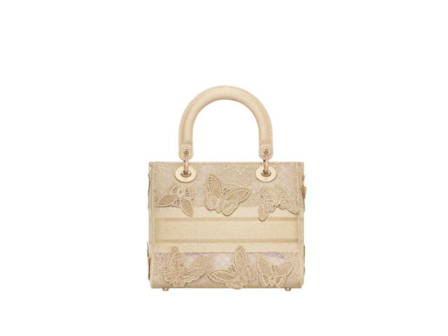 Dior Dior Medium Lady D-Lite Bag In Gold-Tone D-Lace Butterfly Embroidery With 3d Macramé Effect - view 2
