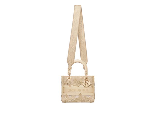 Dior Dior Medium Lady D-Lite Bag In Gold-Tone D-Lace Butterfly Embroidery With 3d Macramé Effect - view 5