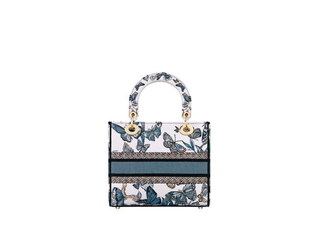 Dior Dior Medium Lady D-Lite Bag In White And Pastel Midnight Blue Toile De Jouy Mexico Embroidery With Pale Gold-Finish Metal - view 2