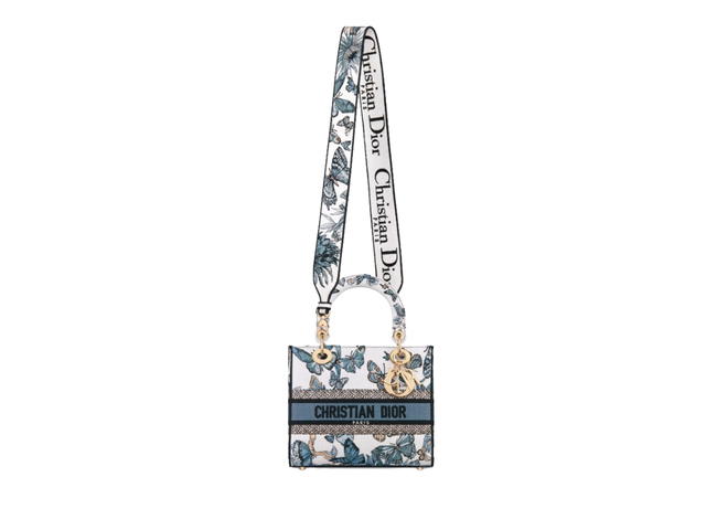 Dior Dior Medium Lady D-Lite Bag In White And Pastel Midnight Blue Toile De Jouy Mexico Embroidery With Pale Gold-Finish Metal - view 3