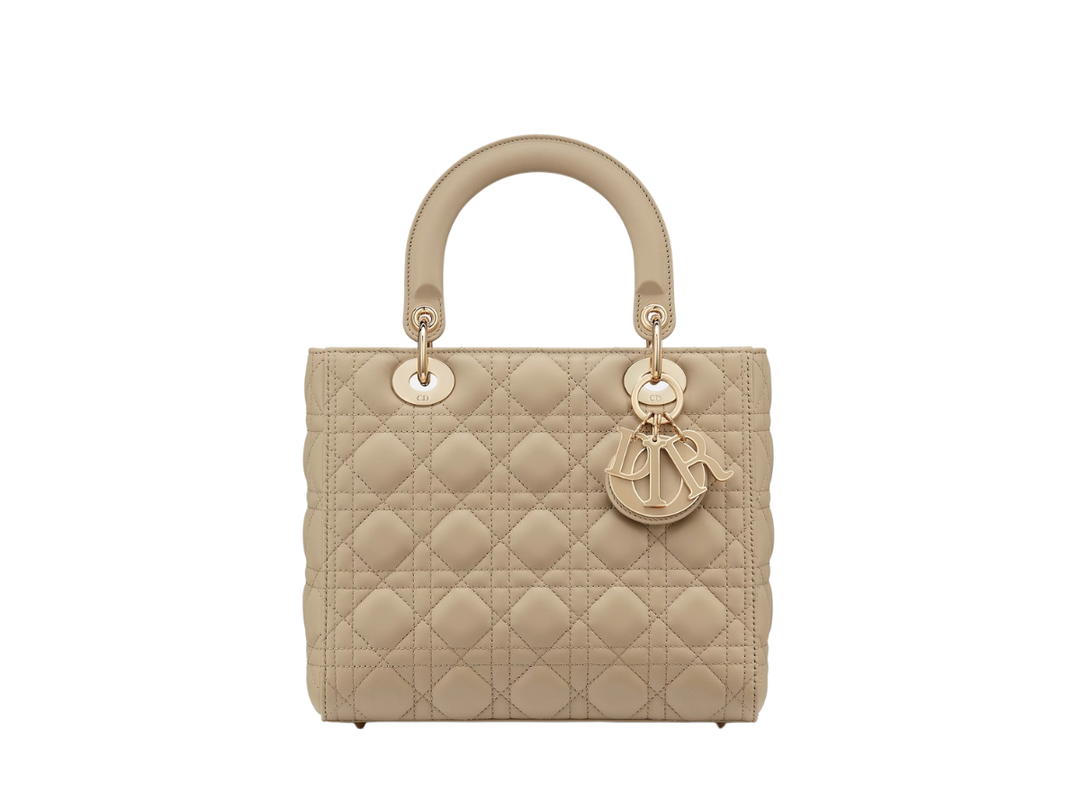 Dior Dior Medium Lady Dior Bag In Beige Cannage Lambskin With Gold Hardware