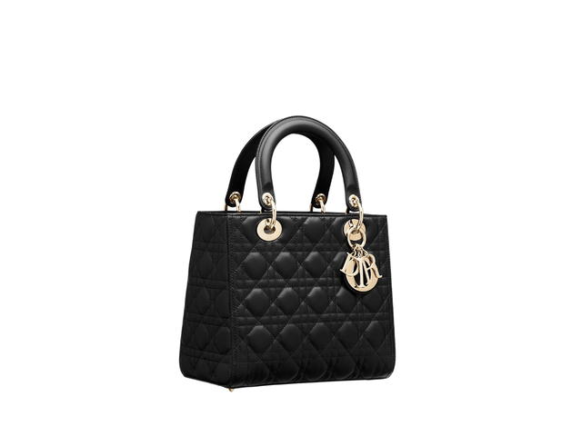 Dior Dior Medium Lady Dior Bag In Black Cannage Calfskin With Gold-Finish Metal Hardware - view 2