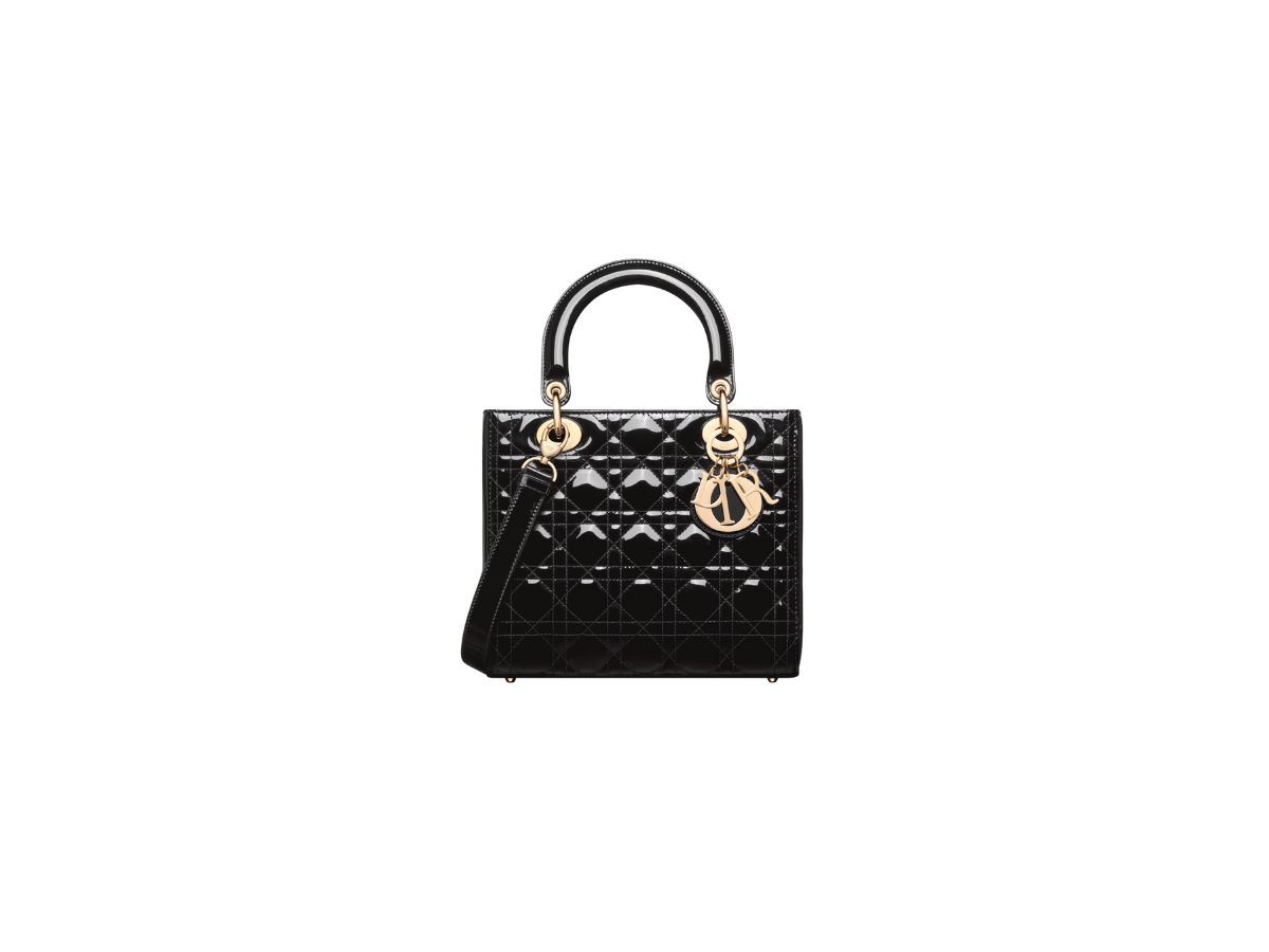 Dior Dior Medium Lady Dior Bag In Black Patent Cannage Calfskin