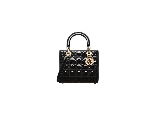 Dior Dior Medium Lady Dior Bag In Black Patent Cannage Calfskin - view 1
