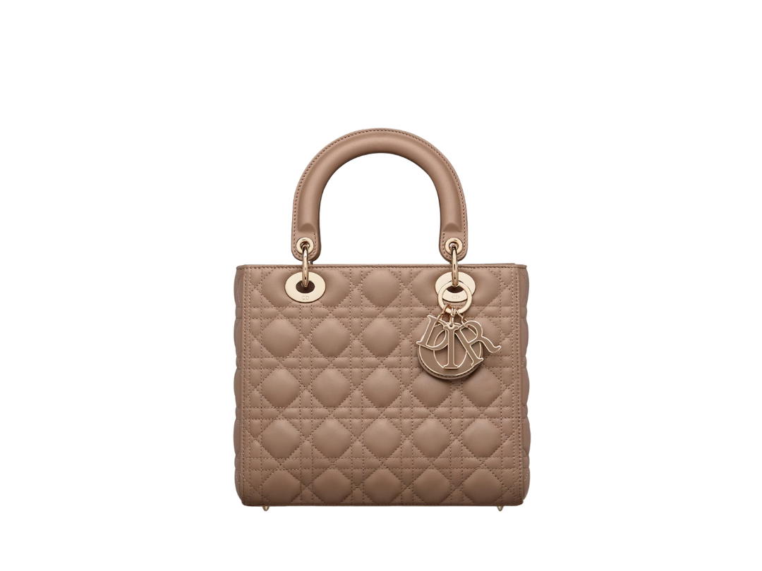 Dior Dior Medium Lady Dior Bag In Warm Taupe Cannage Lambskin Gold Hardware