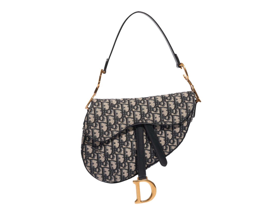 Dior Dior Medium Saddle Bag In Blue Dior Oblique Jacquard With Gold Hardware