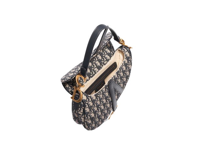 Dior Dior Medium Saddle Bag In Blue Dior Oblique Jacquard With Gold Hardware - view 3