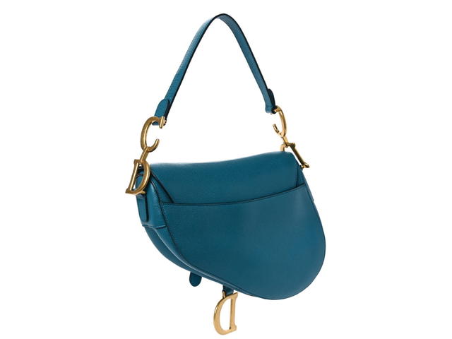 Dior Dior Medium Saddle Bag With Strap In Grained Calfskin With Antique Gold-Finish Metal Blue - view 2