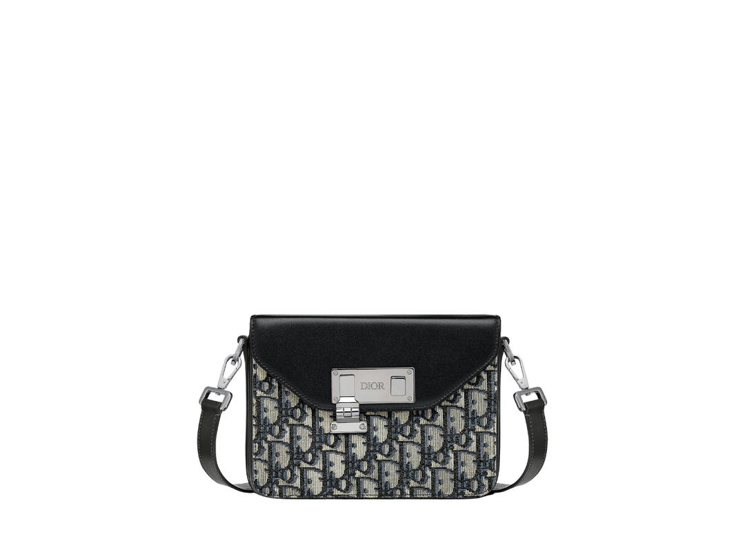 Dior Dior Messenger Pouch In Beige Black Oblique Galaxy With Ruthenium-Finish Brass