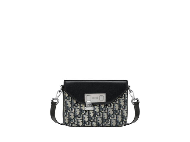 Dior Dior Messenger Pouch In Beige Black Oblique Galaxy With Ruthenium-Finish Brass - view 1