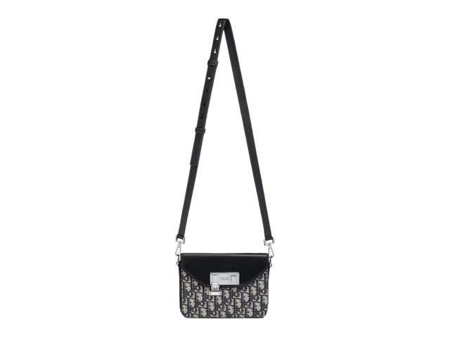 Dior Dior Messenger Pouch In Beige Black Oblique Galaxy With Ruthenium-Finish Brass - view 3