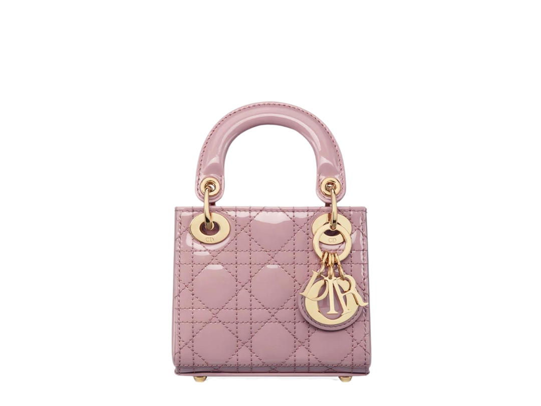 Dior Dior Micro Lady Dior Bag Antique Pink Patent Cannage Calfskin