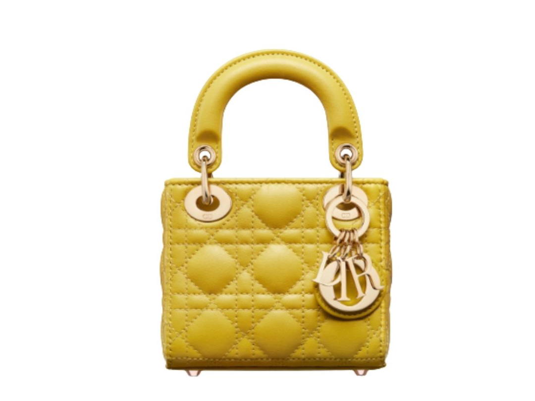 Dior Dior Micro Lady Dior Bag Mustard Yellow Cannage Lambskin