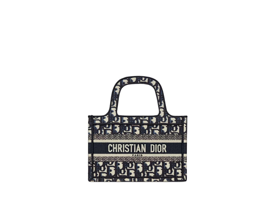 Dior Dior Mini Dior Book Tote In Blue Dior Oblique Embroidery