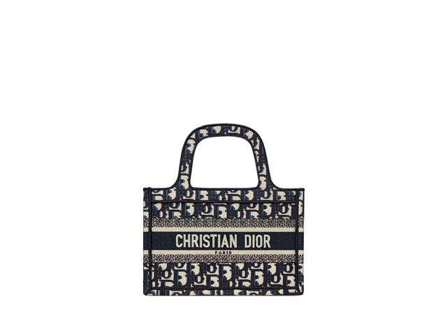 Dior Dior Mini Dior Book Tote In Blue Dior Oblique Embroidery - view 1
