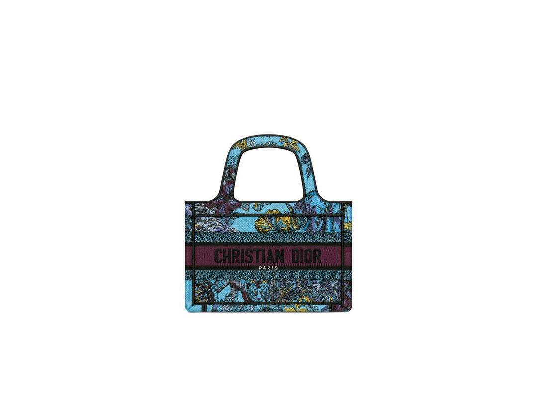 Dior Dior Mini Dior Book Tote In Celestial Blue Multicolor Toile De Jouy Voyage Embroidery