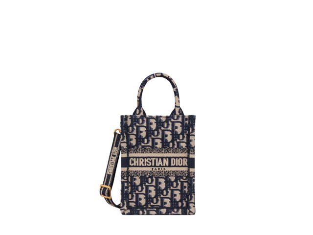 Dior Dior Mini Dior Book Tote Phone Bag Blue Dior Oblique Embroidery - view 1