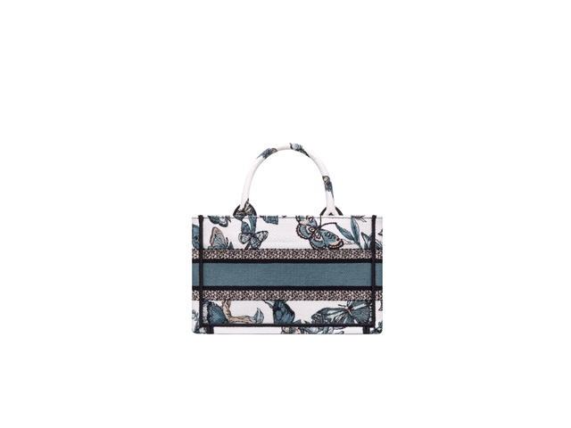 Dior Dior Mini Dior Book Tote With Strap In White And Pastel Midnight Blue Toile De Jouy Mexico Embroidery With Pale Gold-Finish Metal - view 2