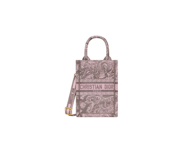 Dior Dior Mini Dioriviera Dior Book Tote Phone Bag In Gray And Pink Toile De Jouy Reverse Embroidery - view 1