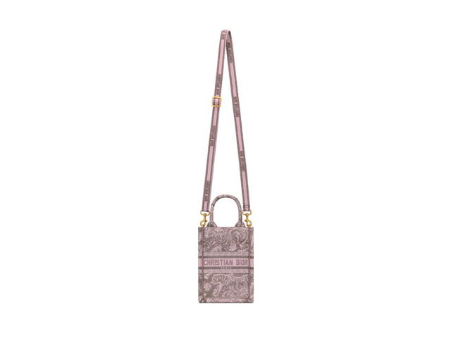 Dior Dior Mini Dioriviera Dior Book Tote Phone Bag In Gray And Pink Toile De Jouy Reverse Embroidery - view 3