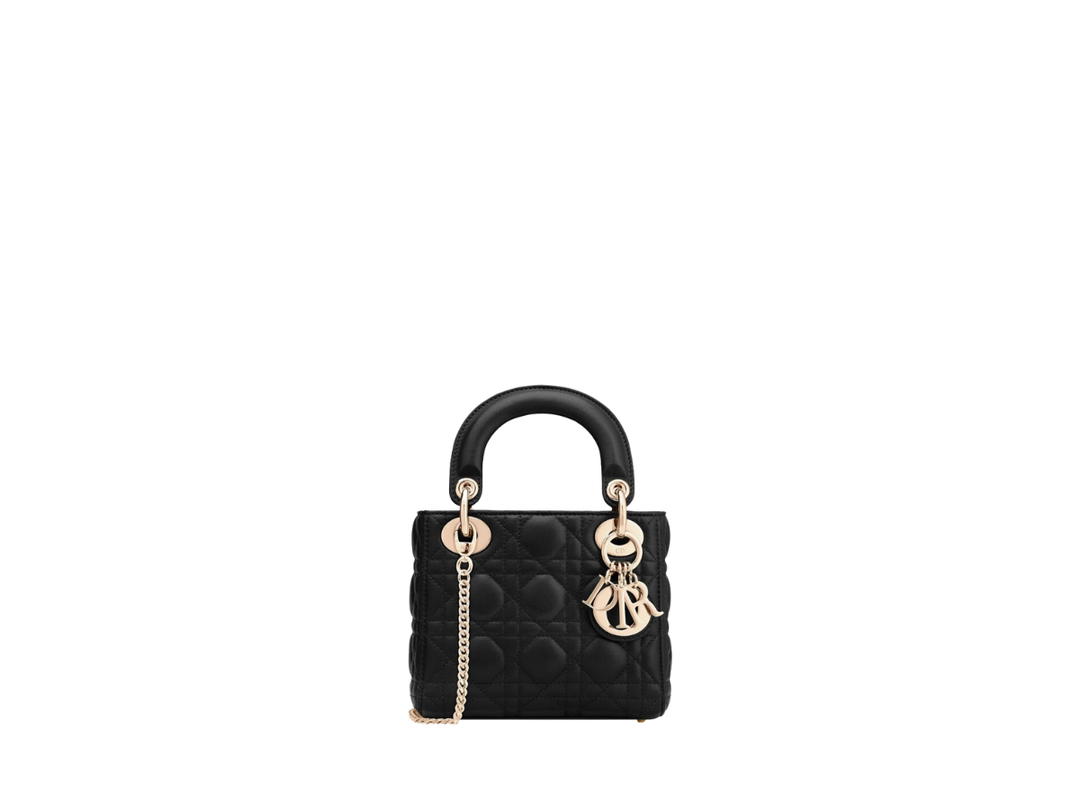 Dior Dior Mini Lady Bag In Cannage Lambskin With Gold Hardware Black
