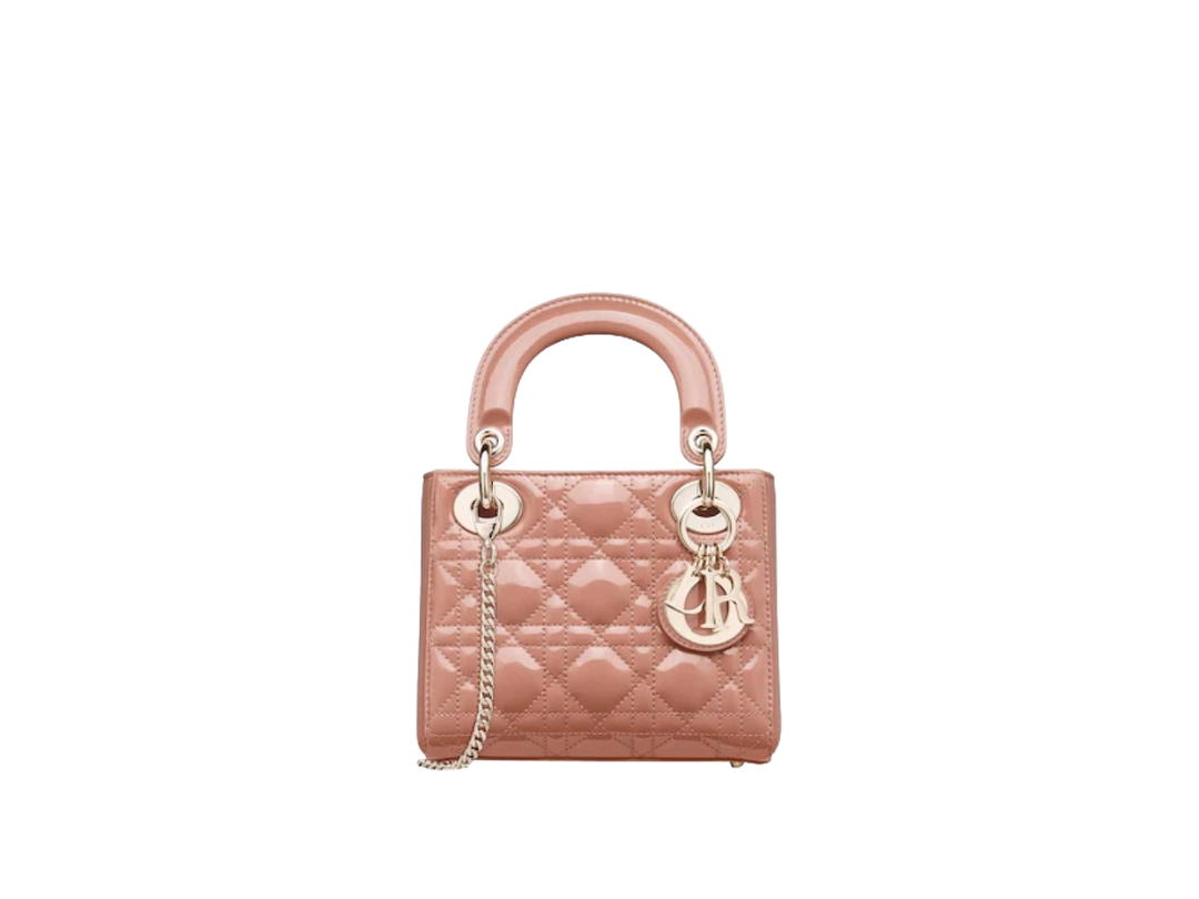 Dior Dior Mini Lady Bag Mini In Patent Cannage Calfskin With Pale Gold-Finish Metal Rose Des Vents