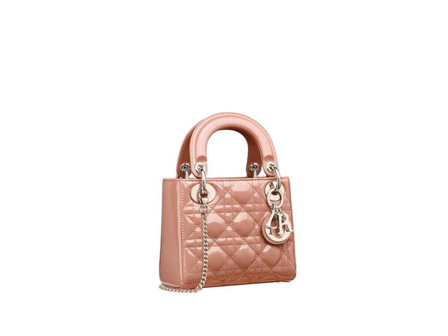 Dior Dior Mini Lady Bag Mini In Patent Cannage Calfskin With Pale Gold-Finish Metal Rose Des Vents - view 2