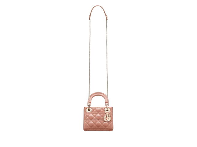 Dior Dior Mini Lady Bag Mini In Patent Cannage Calfskin With Pale Gold-Finish Metal Rose Des Vents - view 3