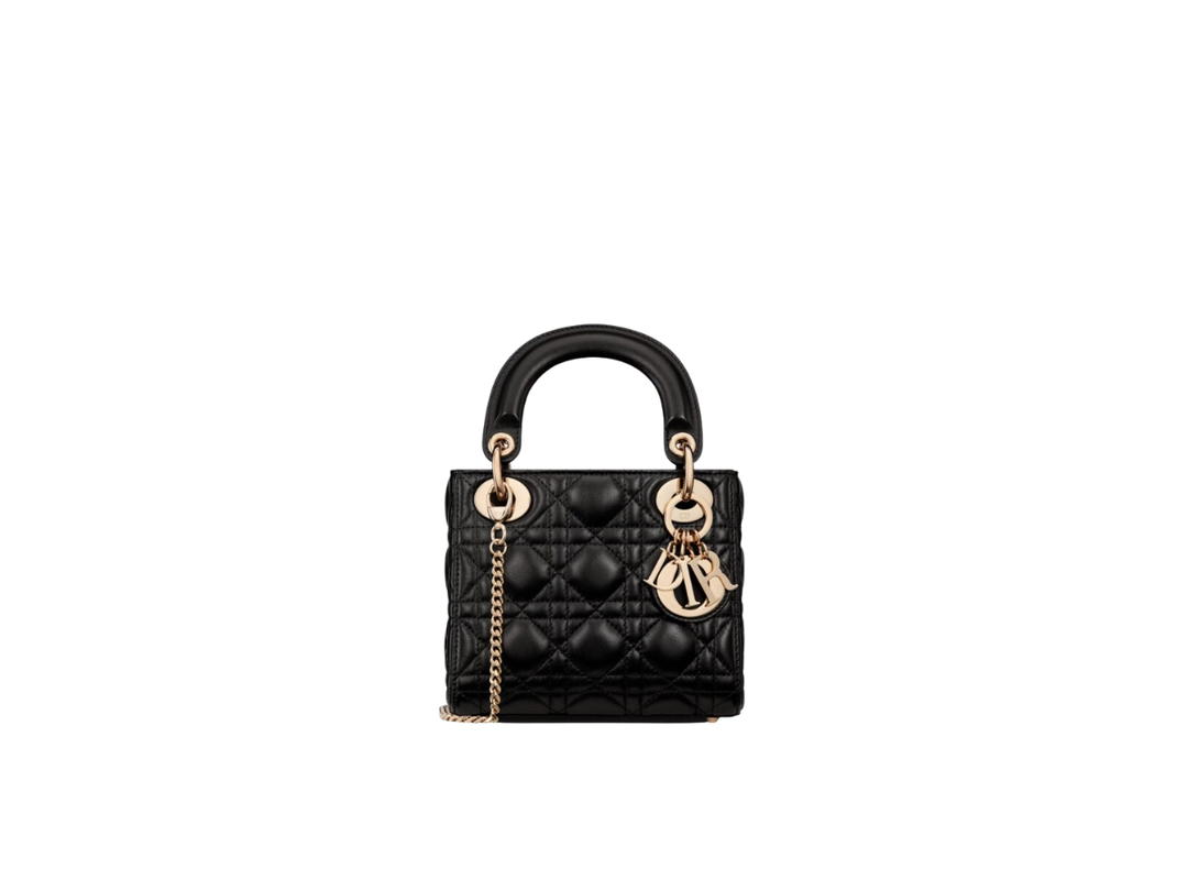 Dior Dior Mini Lady Dior Bag In Black Cannage Lambskin With Gold-Finish Metal Hardware