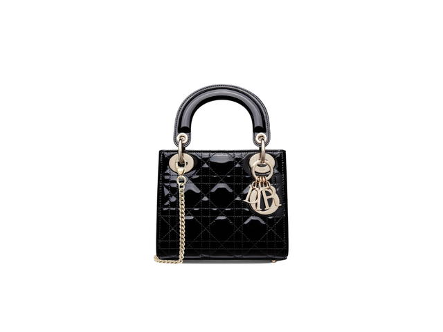 Dior Dior Mini Lady Dior Bag In Black Patent Cannage Calfskin With Gold-Finish Metal Hardware - view 1