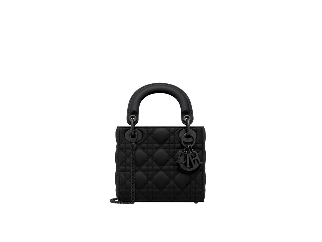 Dior Dior Mini Lady Dior Bag In Black Ultramatte Cannage Calfskin With Tonal Metal