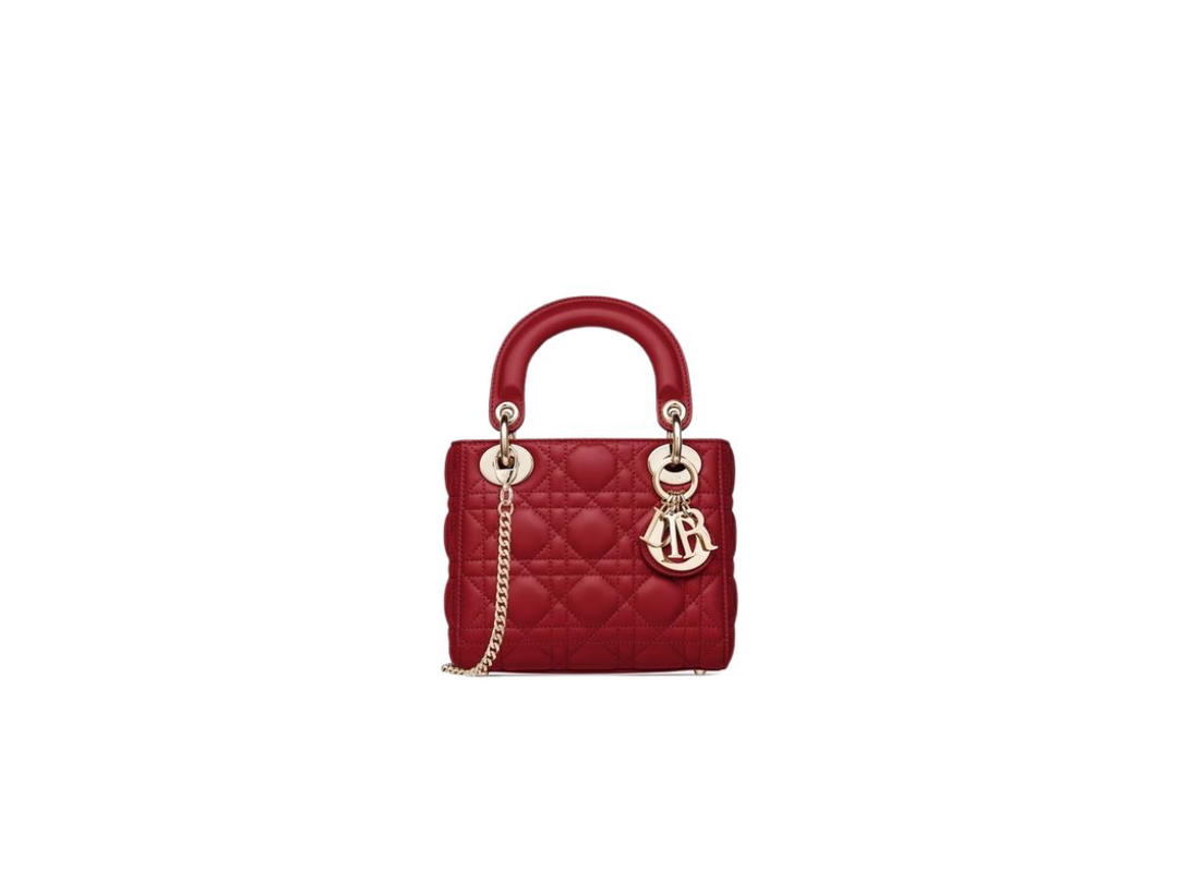 Dior Dior Mini Lady Dior Bag In Cherry Red Cannage Lambskin