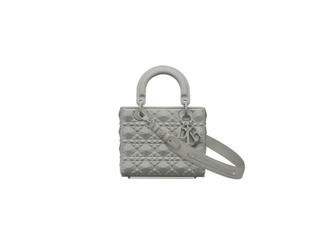 Dior Dior Mini Lady Dior Bag In Gray Cannage Calfskin With Diamond Motif
