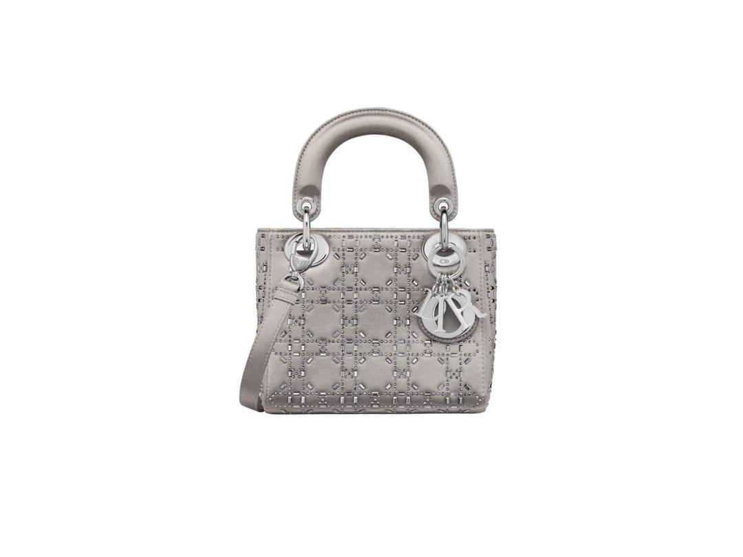 Dior Dior Mini Lady Dior Bag In Gray Strass Cannage Satin