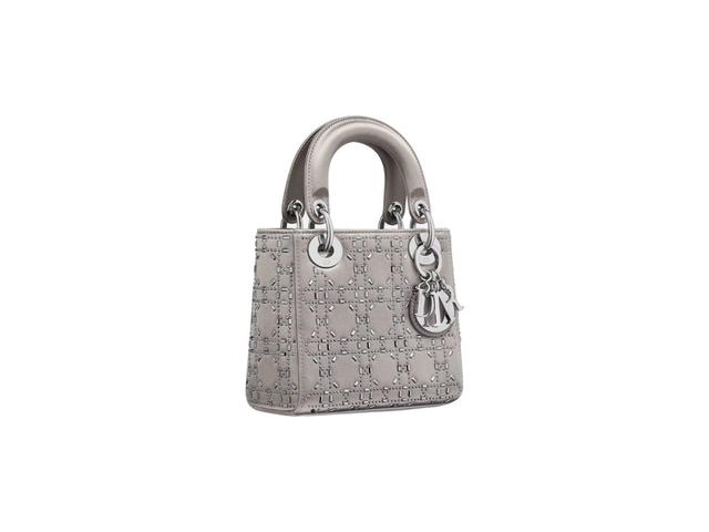 Dior Dior Mini Lady Dior Bag In Gray Strass Cannage Satin - view 2