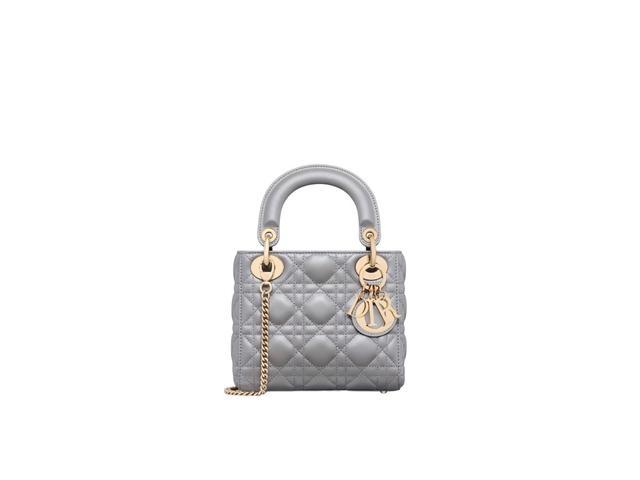 Dior Dior Mini Lady Dior Bag In Opaline Gray Pearlescent Cannage Lambskin With Pale Gold-Finish Metal - view 1