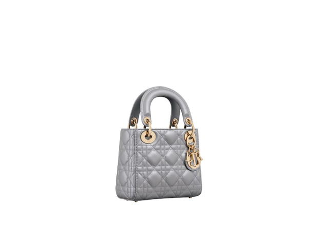 Dior Dior Mini Lady Dior Bag In Opaline Gray Pearlescent Cannage Lambskin With Pale Gold-Finish Metal - view 2
