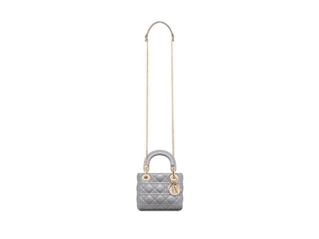 Dior Dior Mini Lady Dior Bag In Opaline Gray Pearlescent Cannage Lambskin With Pale Gold-Finish Metal - view 5